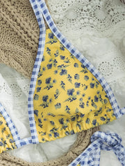 Sexy Yellow Floral Print Micro Bikini