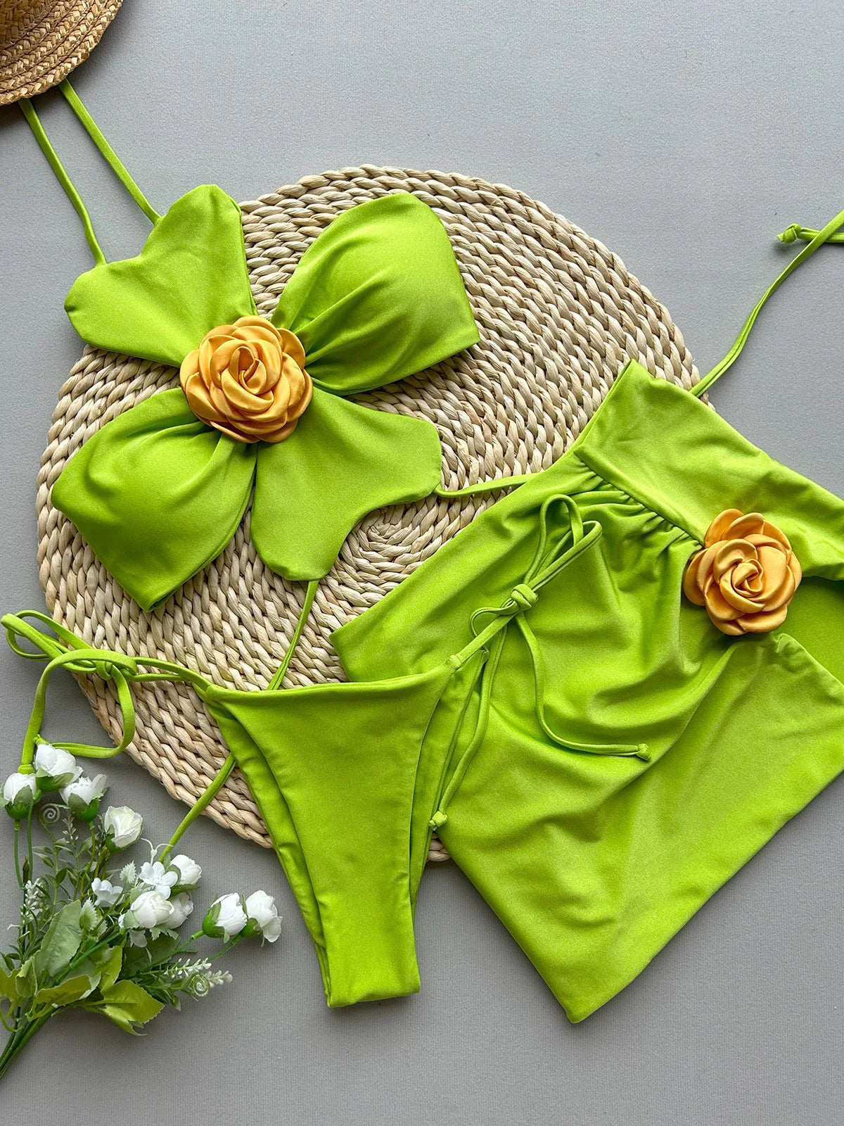 Sexy Green 3D Floral Bikini