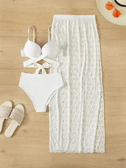 Sexy White 3 Pieces Skirt Bikini