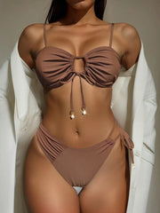 S - XL Asymmetric Wrinkled Hollow Out Bikini