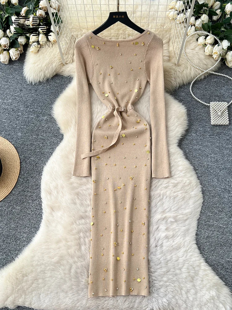 High Quality Beading Knitted Dress