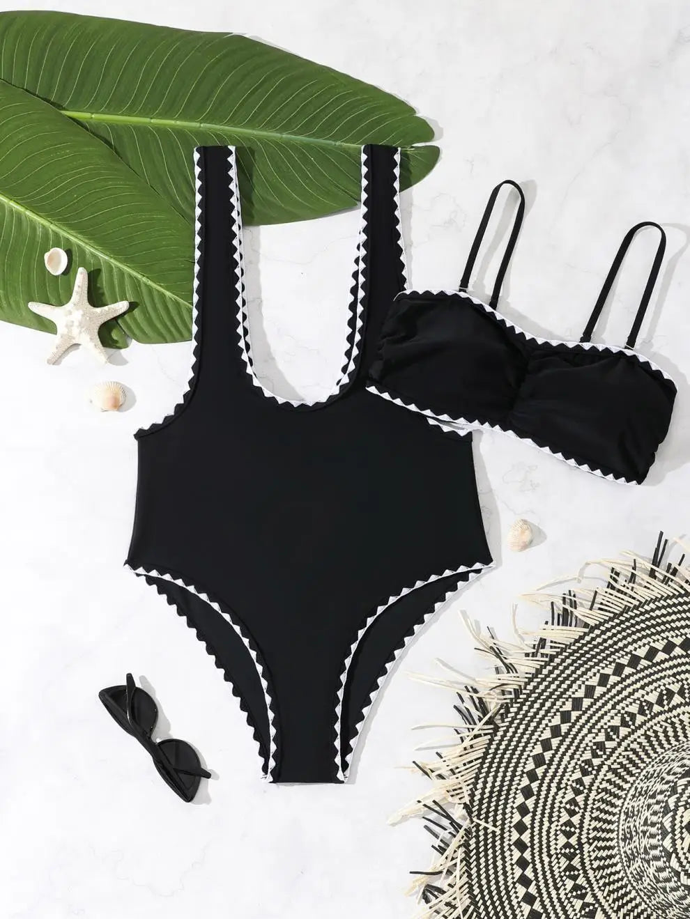 Vintage Black Contrast Bikini Set