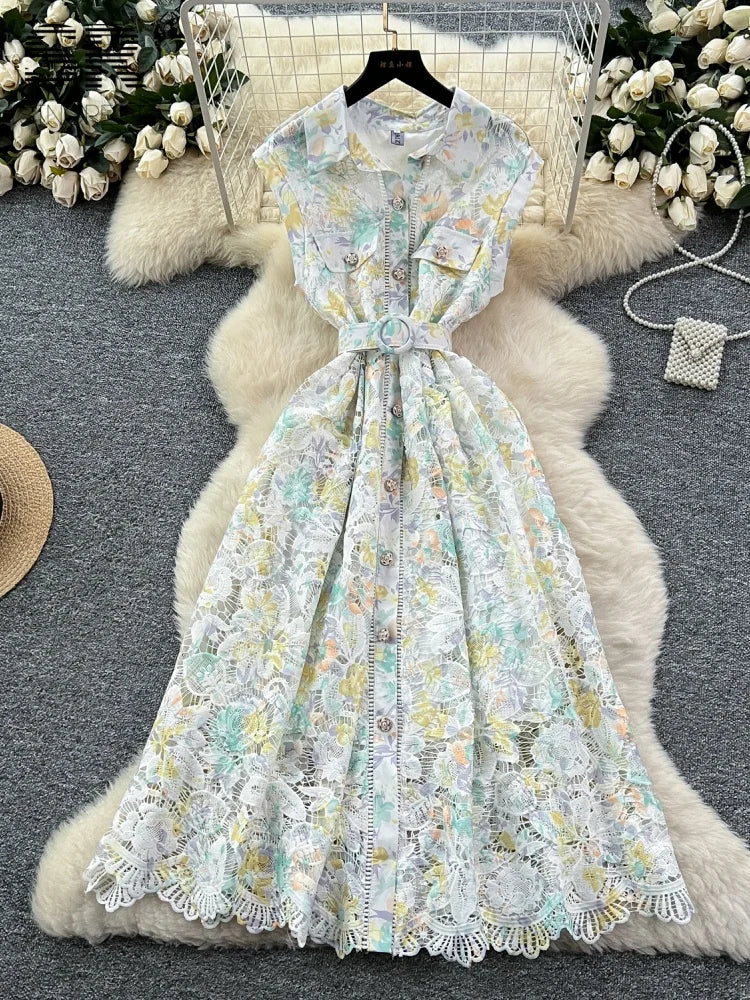 Luxury Hook Flower Hollow Dress