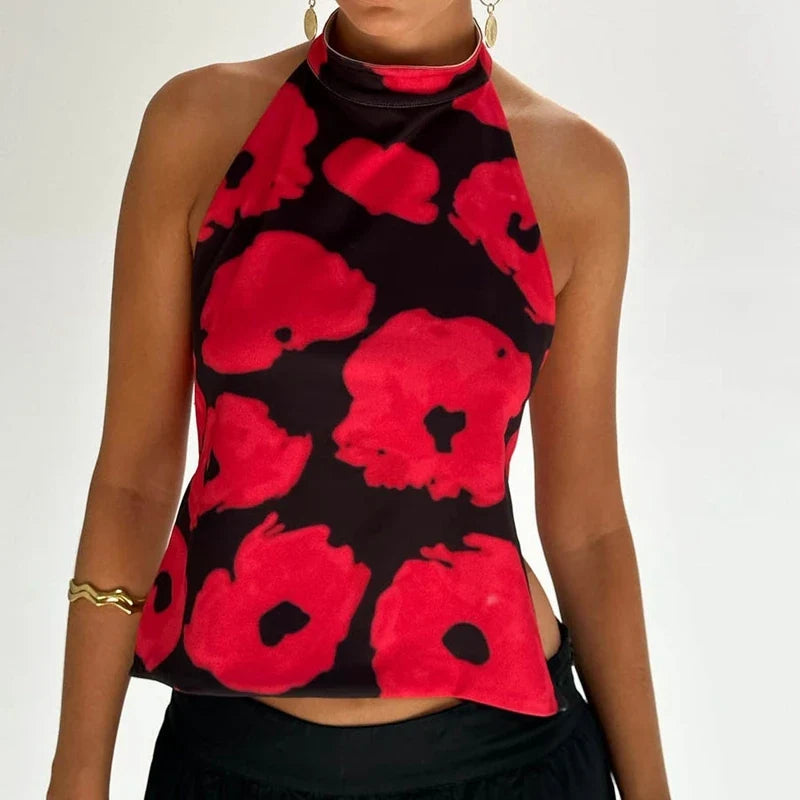 Y2k Graphic Print Halter Tank Top