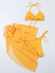 Sexy Mesh Skirt 3 Piece Bikini Set