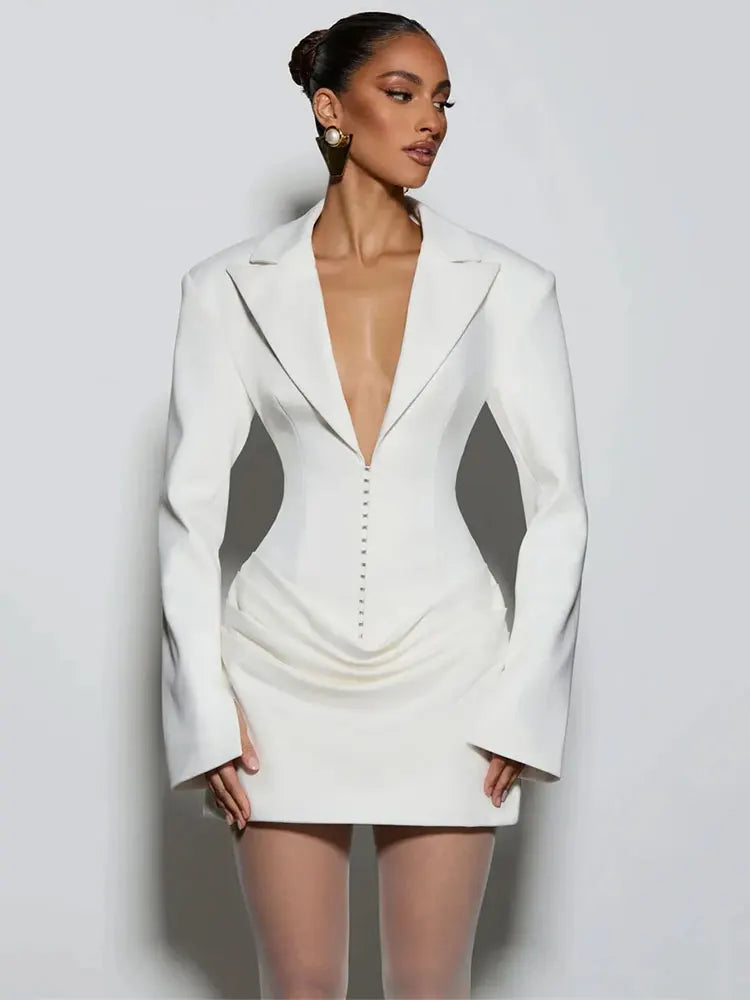 Double Layer Ruched Sexy Blazer Dress