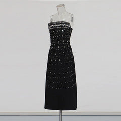 Black Strapless High Waist Hot Drilling Luxury Evening Dress