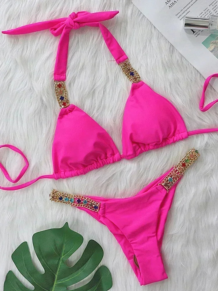 Halter Crystal Rhinestone Diamond Bikini