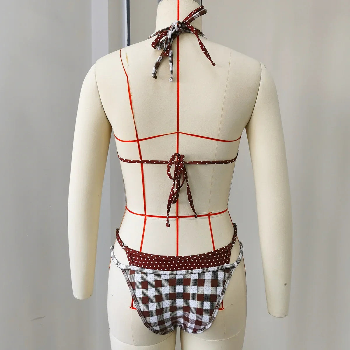 Sexy Coffee Plaid Bikini Set