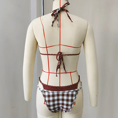 Sexy Coffee Plaid Bikini Set