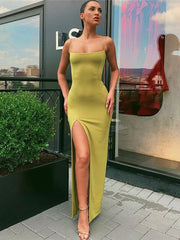 Spaghetti Strap Straight Neck Bodycon Midi Dress
