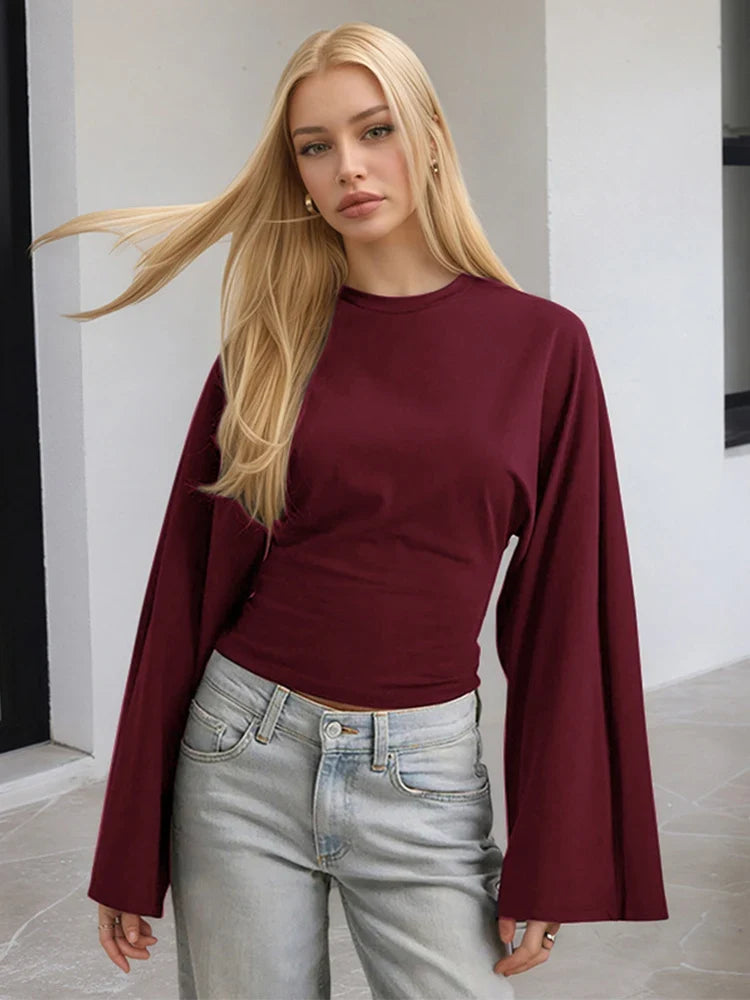 Street Sytle Flare Long Sleeve Cropped T-shirt