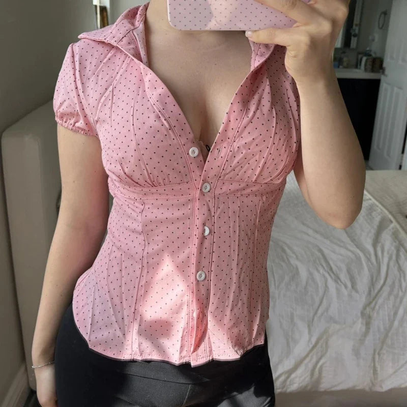 Y2k Polka Dot Button Down T-Shirt