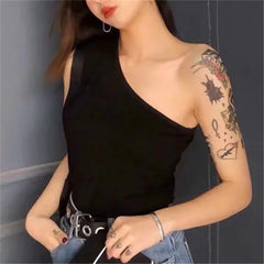One Shoulder Cropped Tanks Top