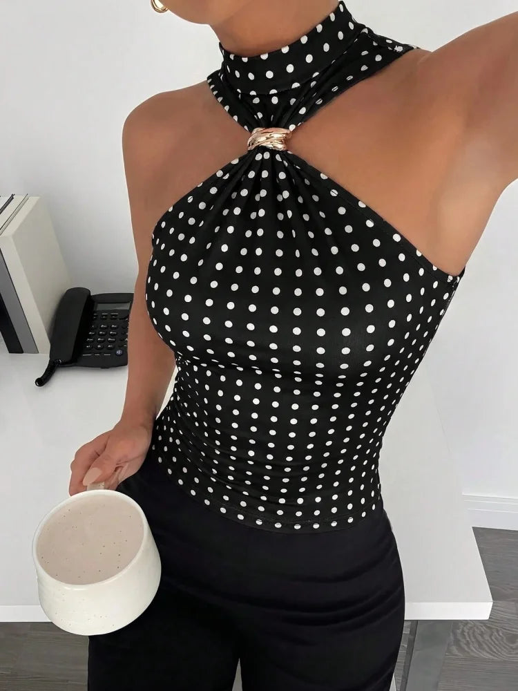 Metal Ring Decor Twist Knot Sleeveless Tank Top