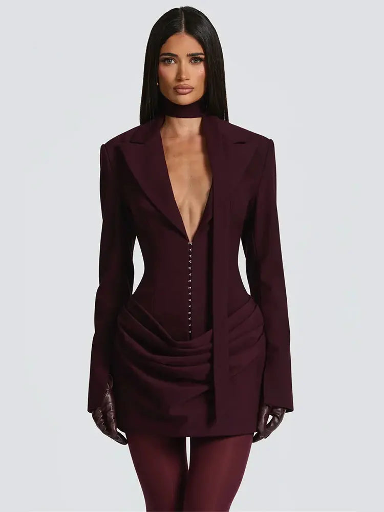 Double Layer Ruched Sexy Blazer Dress