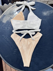 Sexy White Khaki Patchwork Bikini