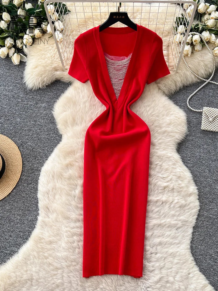 Beading Knitted OL Dress