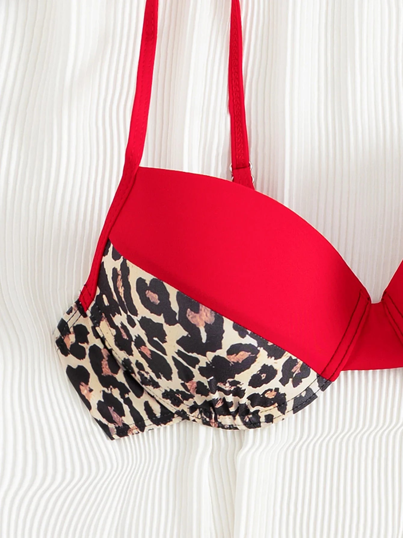 Sexy Red Leopard Print Patchwork Bikini Set