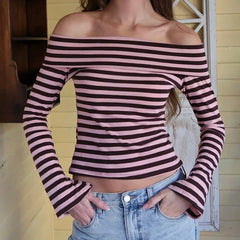 Stripe Off Shoulder Crop Top