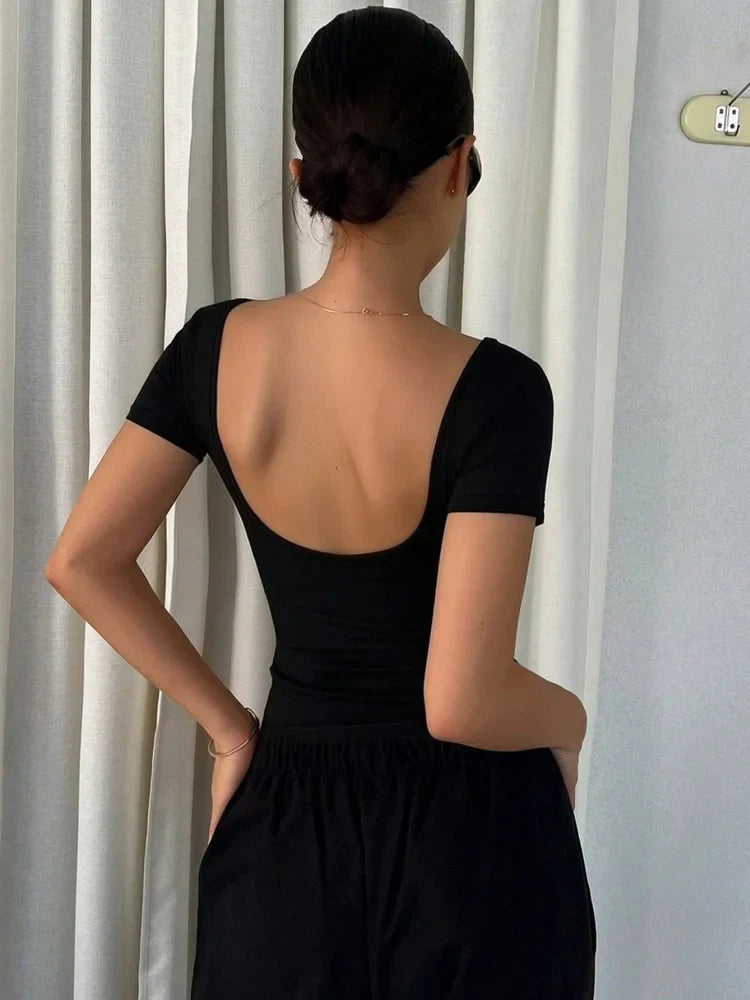 Solid Color Sexy Short Sleeve Cropped Top