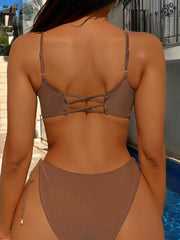 S - XL Asymmetric Wrinkled Hollow Out Bikini