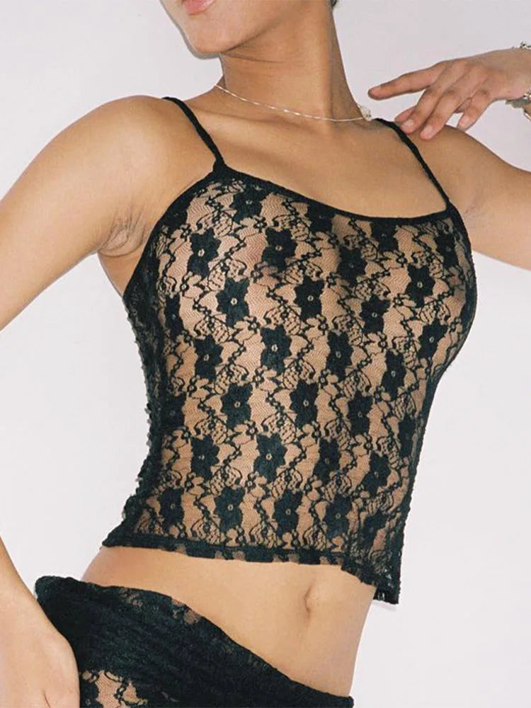 Women's Sleeveless Lace Hollow out Crop Top