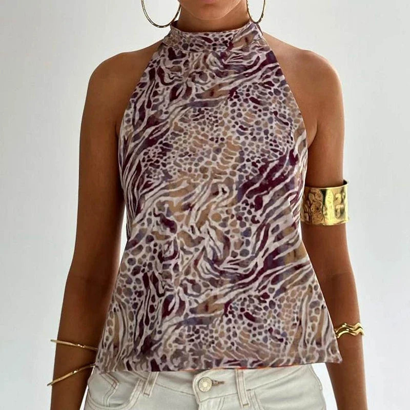 Y2k Graphic Print Halter Tank Top