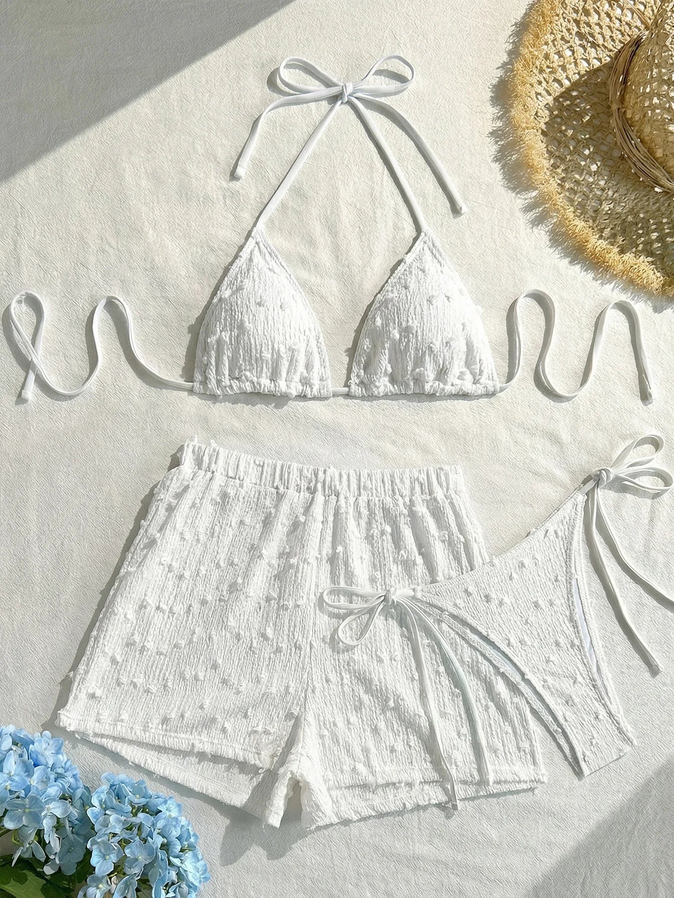 Sky Blue High Waist Panties 3 Piece Bikini Set
