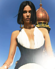 Luxury Halter V-Neck White Maxi Dress