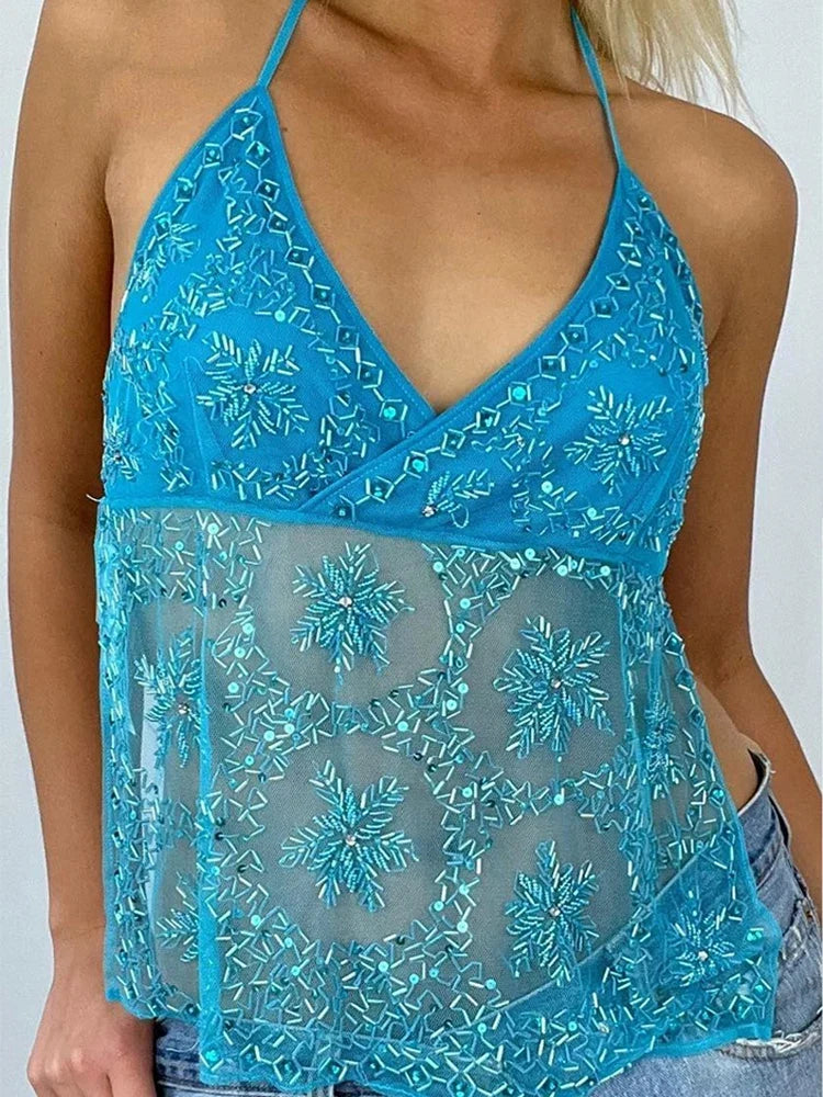 Y2k Sequin Sparkle Cami Top