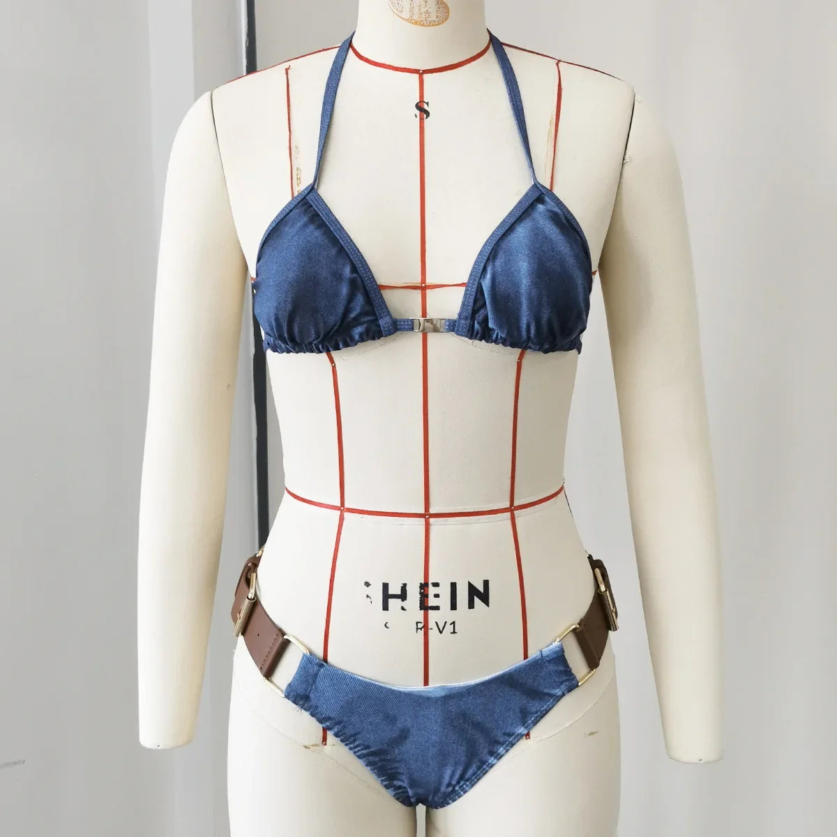 Sexy Blue Cowboy-style Bikini Set