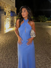 Sexy Solid Halter Maxi Dress