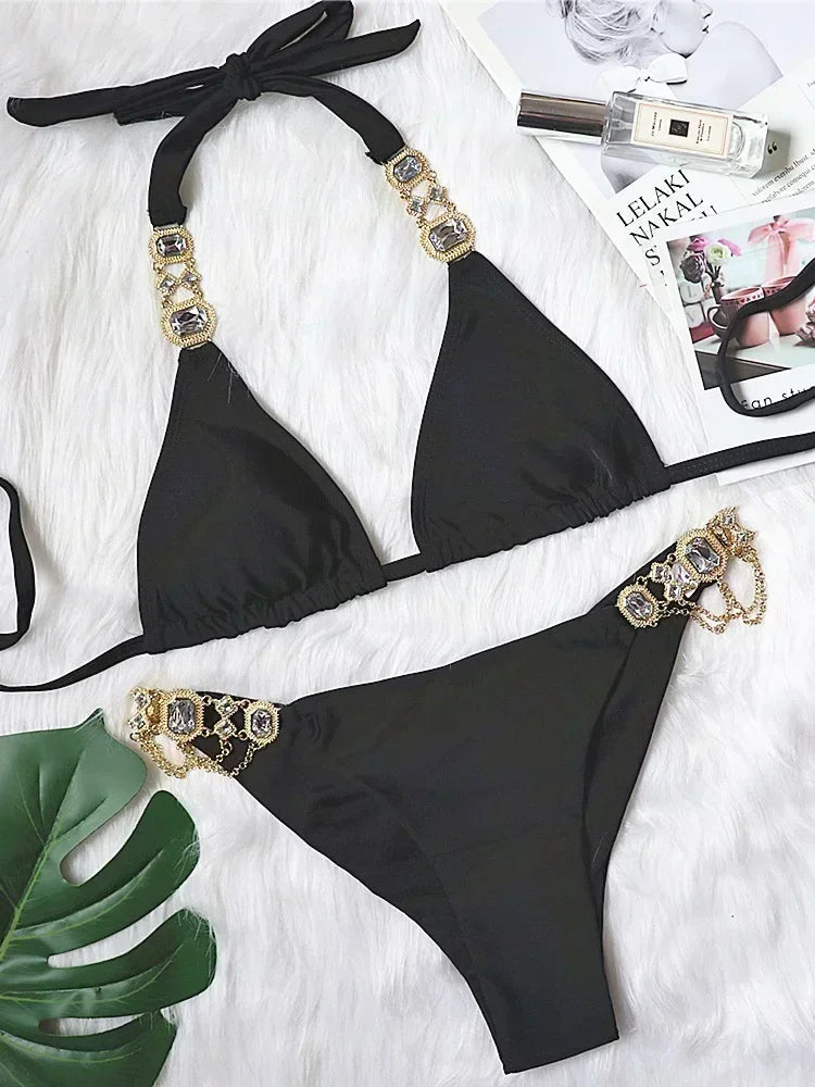 Halter Crystal Rhinestone Diamond Bikini
