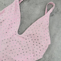 Luxury Diamond Pink Swimwear Women Sexy Hollow Out Backless Thong Bikini