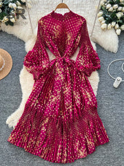 3D Floral Pleated Dress