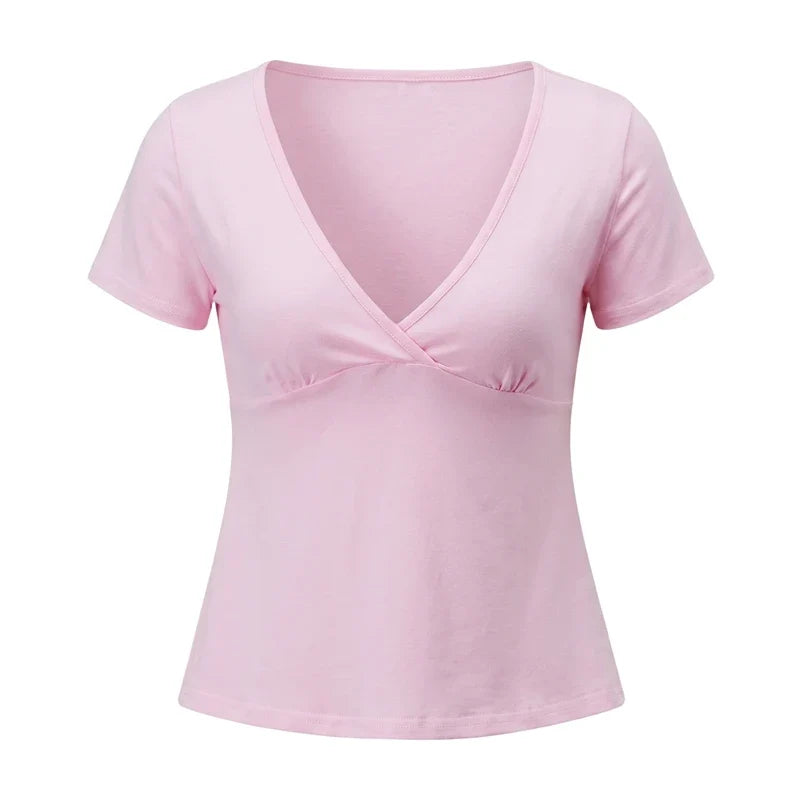 Cross V-Neck Short Sleeve Crop Top
