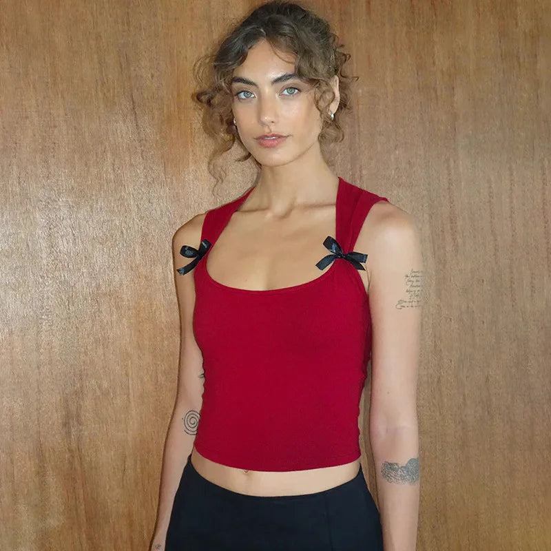 Y2K Women'S Bow Tie-Up Tank Tops