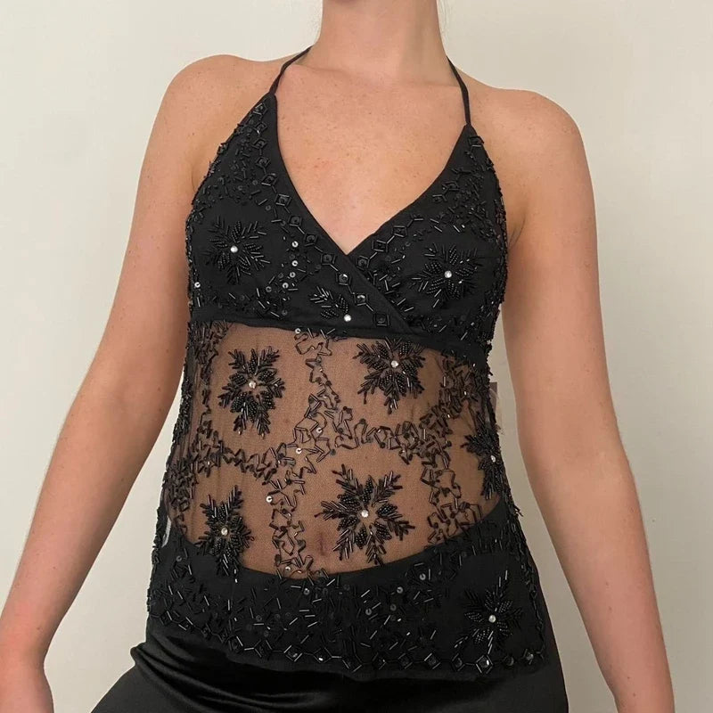 Y2k Sequin Sparkle Cami Top