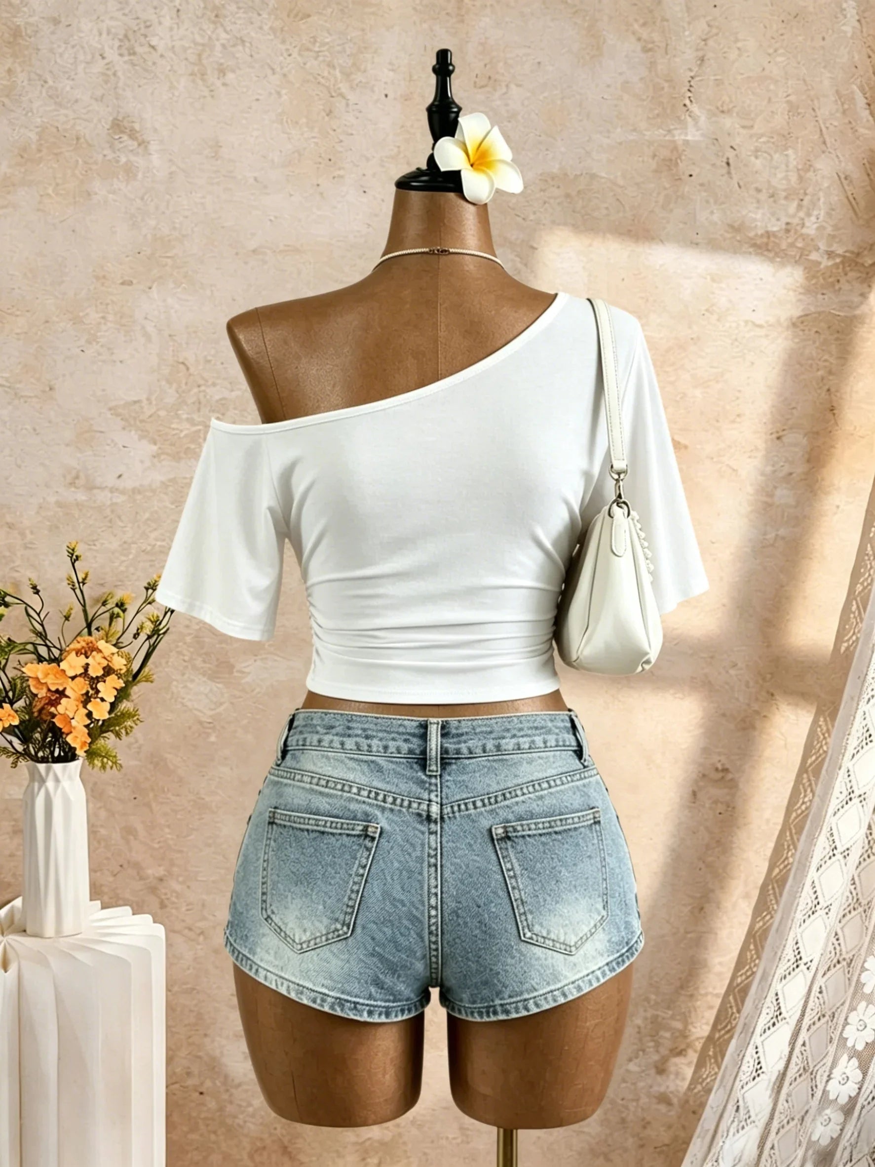 Y2K Solid White Casual Streetwear Goi