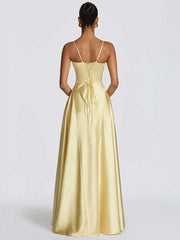 Satin Back Lace-up A-line Maxi Dress