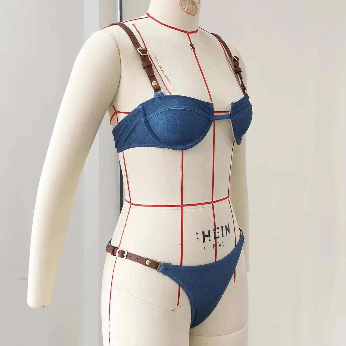 Sexy Blue Imitation Denim Bikini Set