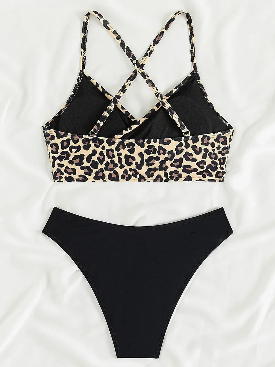 Criss Cross Back Leopard Bikini