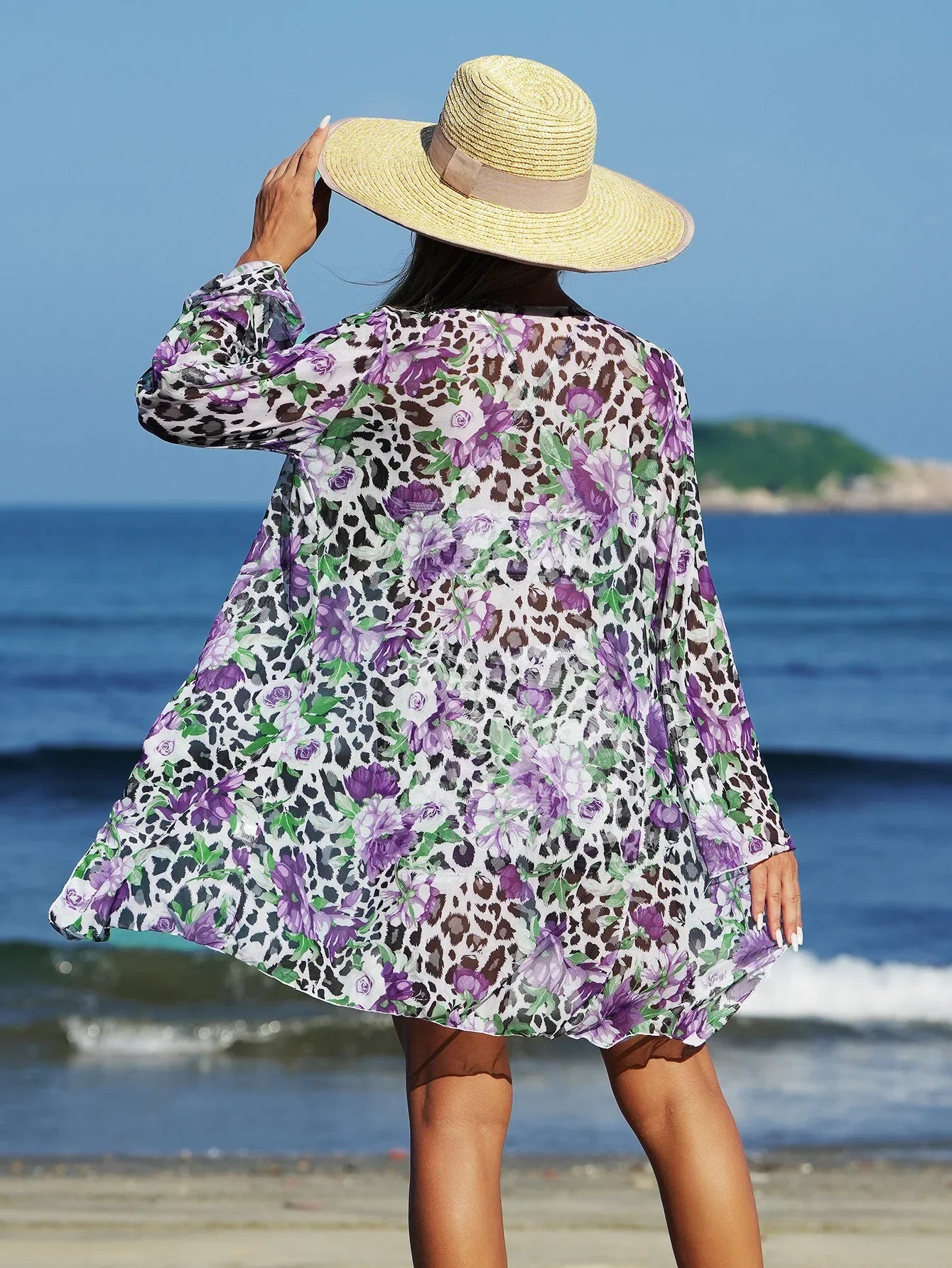 Vintage Long Sleeve Cover Up 3 Piece Bikini Set