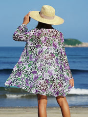 Vintage Long Sleeve Cover Up 3 Piece Bikini Set
