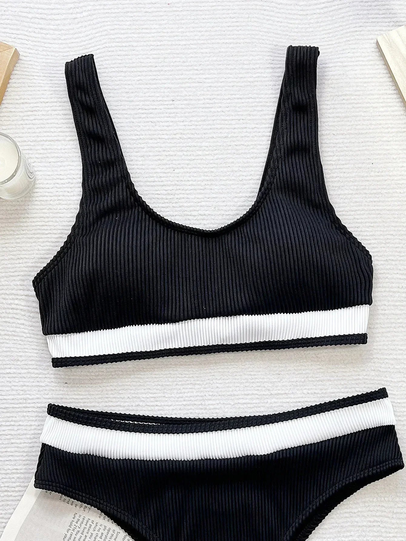 Women's Black White Patchwork Swimsuit