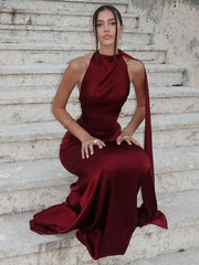 Elegant Satin Halter Maxi Dress
