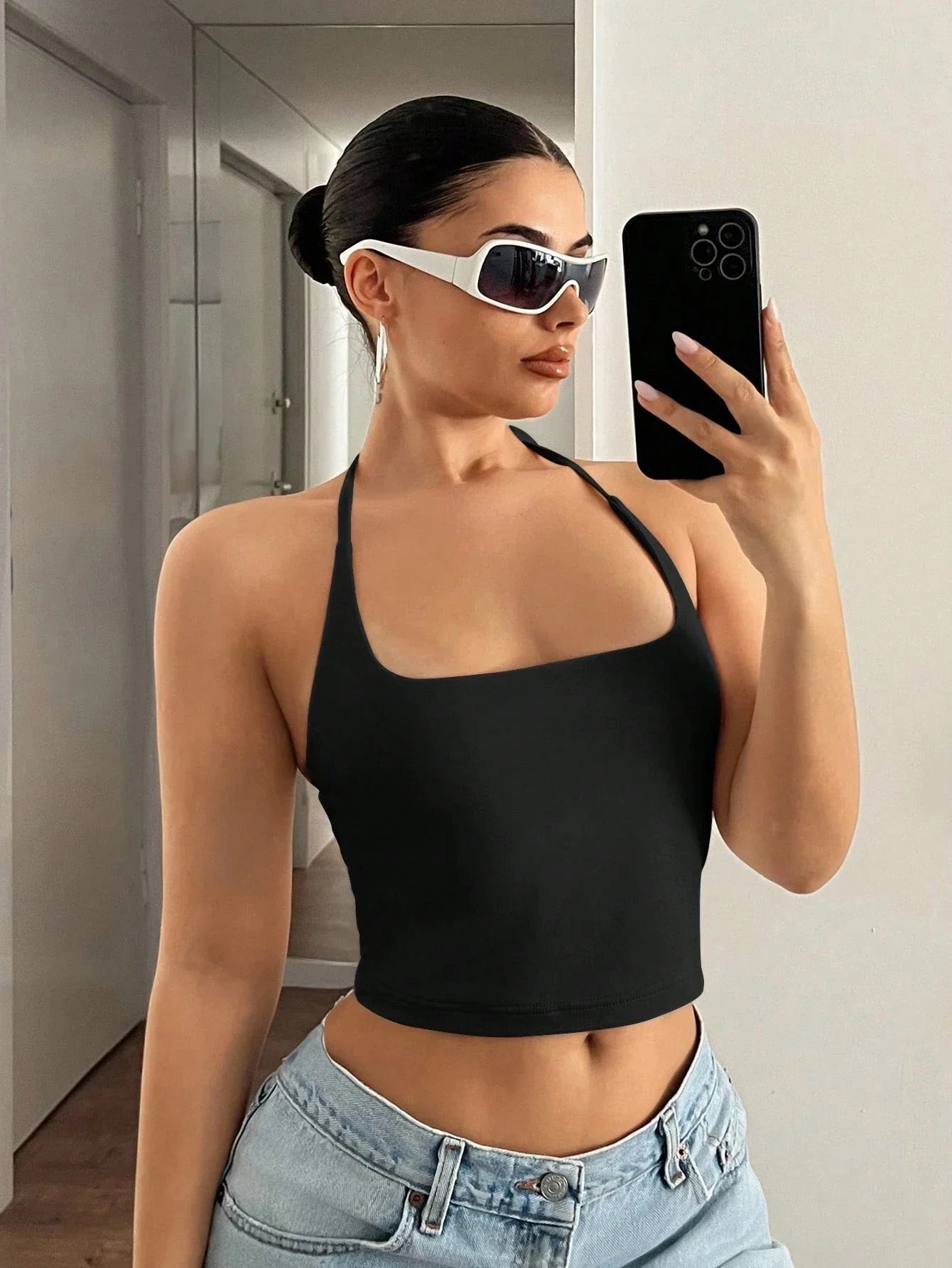Slim Fit Halter Neck Backless Back Tie-Strap Cami Top