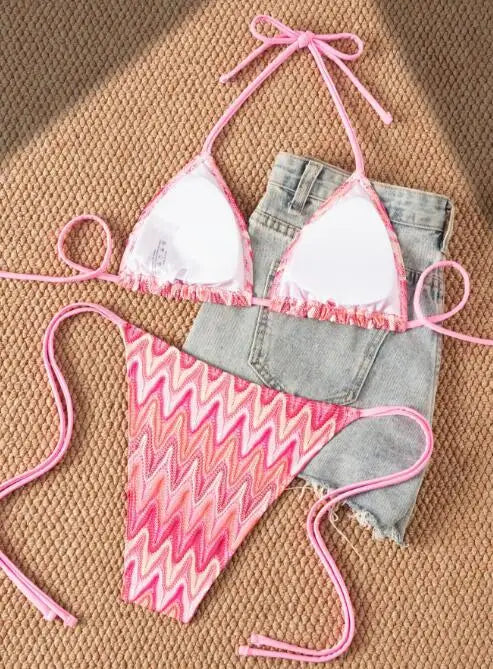 Sexy Pink Striped Bikini Set