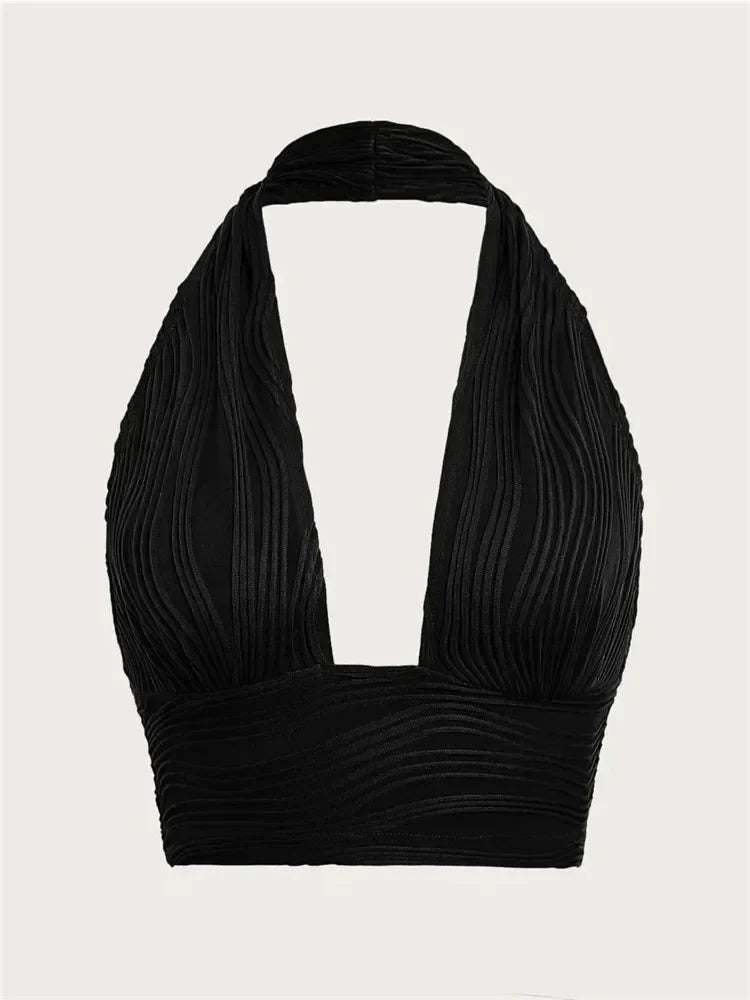 Sexy Solid Backless Crop Halter Top